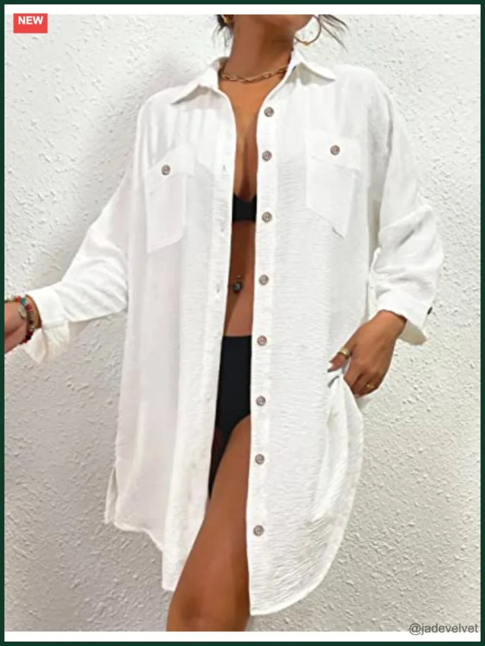 Loose Long Sleeve Button Down Cover Up Shirt Dress with Pocket